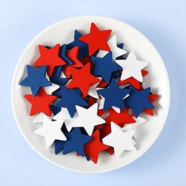 Bucherry 45 Pieces 4th of July Patriotic Mini Wood Stars Decorations Patriotic Vase Filler Bowl Fillers Red Blue White Stars for 4th of July Independence Day Home Decor Patriotic Tiered Tray Decor