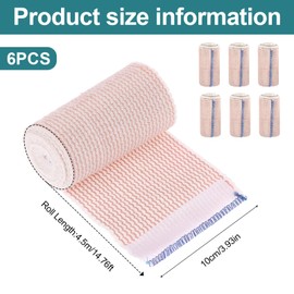 Zynaxir 6 Rolls Elastic Bandage Wrap 4Inch Cotton Compression Bandage Wraps Stretches up to 4.5M with Velcro Closure Sport Support Bandage for Wrists, Legs, Knees, Ankles, Elbows, Shoulders