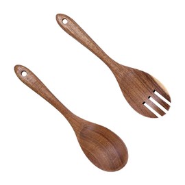 ccHuDE 2 Pcs Wooden Salad Servers Salad Serving Forks Wood Salad Mixing Spoons Long Handle Salad Tongs Kitchen Cooking Utensil Cutlery Set
