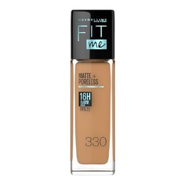 Maybelline Base de Maquillaje Líquida Fit Me Matte & Poreless, Toffee 330, 30 ml, matifica y controla brillo por 16h, minimiza la apariencia de poros, arrugas y líneas de expresión