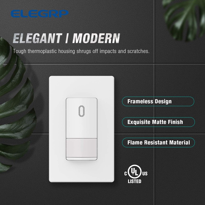 ELEGRP Single Pole Occupancy Motion Sensor Light Switch, PIR Infrared