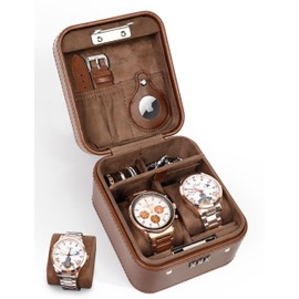 KAMIER Watch Box 2, Combination Lock Watch Box, PU Leather Watch Storage for Men and Madame, Watch Case, Portable Travel for Rings and Earrings, Smartwatches (up to 50 mm) with Gift Box, Blue