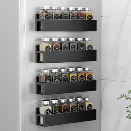 Magnetic Spice Rack for Refrigerator,Magnetic Shelf with Paper Towel Holder, Moveable Kitchen Refrigerator Seasoning Storage Rack Fridge Magnet Organizer, Kitchen Gadgets for Refrigerator, Microwave Utensils - size: 4 Pack with 28 Spice Jars