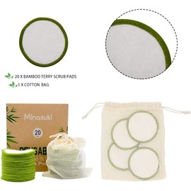Minasuki 20 Pack Reusable Makeup Remover Pads - Bamboo Reusable Cotton Rounds for Toner, Washable Pads for All Skin Types with Cotton Bag