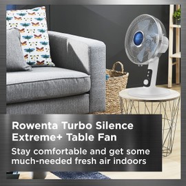 Rowenta Turbo Silence Table Fan 12 Inches Ultra Quiet Fan Oscillating, Portable, 4 Speeds, Manual Turn Dial, Indoor VU2730,White