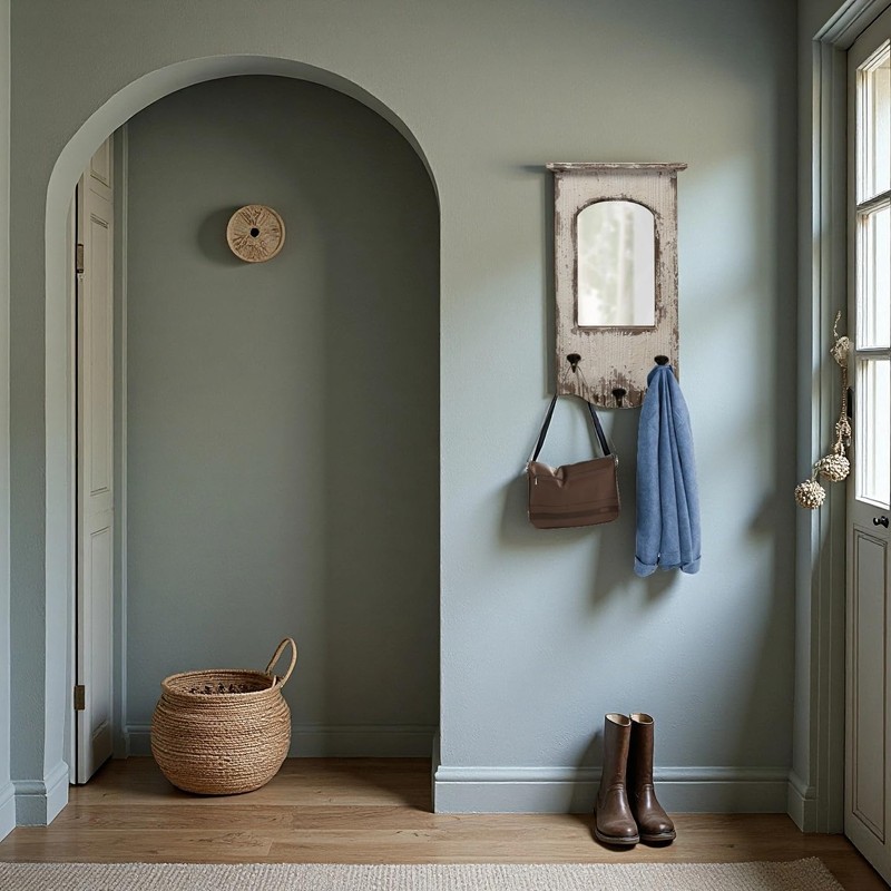 Rustic Entryway Arched Wall Mirrors with 3 Metal Hooks 12"