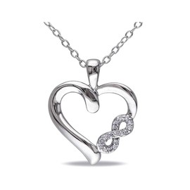 Accent Diamond Heart Pendant Necklace in Sterling Silver with Chain