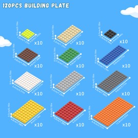 120pcs Classic Building Plates Bricks, 12 Colors Building Plates Parts Set, Baseplates for MOC Compatible with All Major Brands, Creative Construction Toy, STEM Educational Building Toy