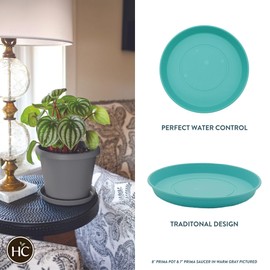 The HC Companies 5 Inch Round Prima Plastic Plant Saucer - Indoor Outdoor Plant Trays for Pots - 5.35 Inchx5.35 Inchx0.71 Inch in Dusty Teal