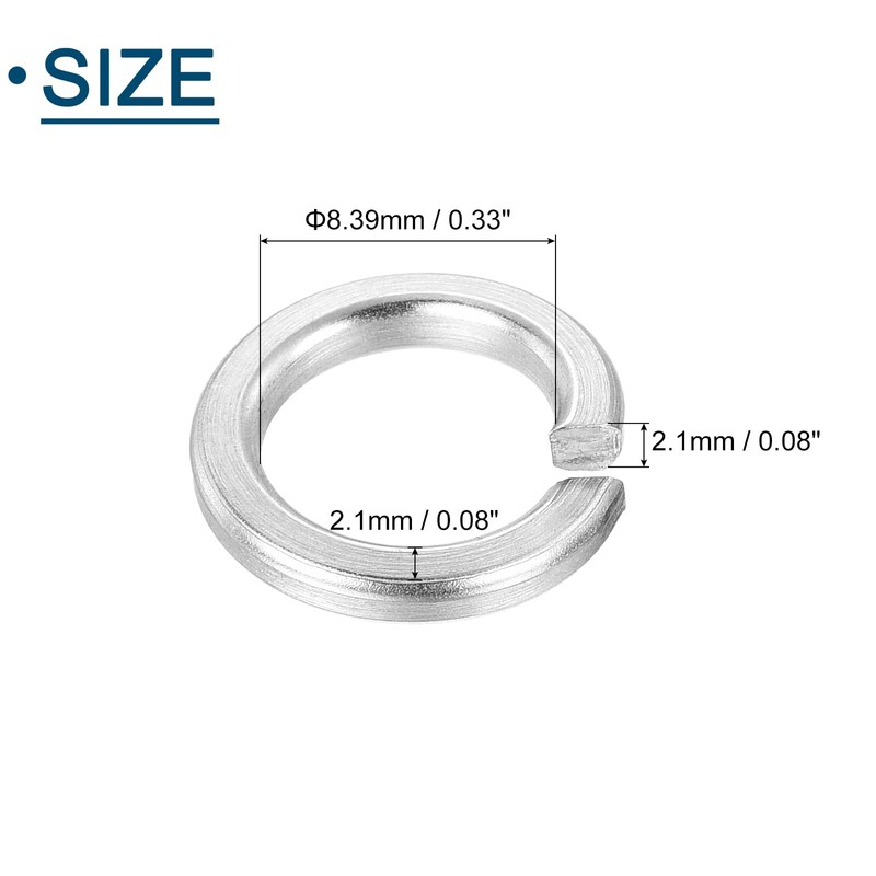 sourcing map M8 Split Lock Washer, 100Pcs 304 Stainless Steel