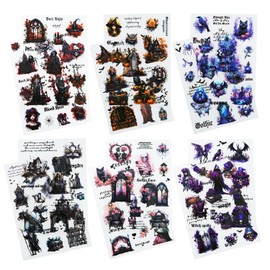 AuriicLeaf Gothic PET Scrapbook Stickers Set, 12PCS Pre-Cut Ephemera for Scrapbooking, Junk Journaling, Crafting, DIY Projects, Diaries, and Art Supplies