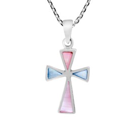 AeraVida Iridescent Cross of Faith Pink and Blue Mother of Pearl .925 Sterling Silver Necklace | Pearl Cross Necklace for Women | Christian Accessories