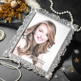 Yookeer 2 Pack 8 x 10 Inch Crystal Picture Frame Resin Wedding Photo Frame Jewel Picture with Rhinestones Photo Gift for Wedding Table Top Desktop Display