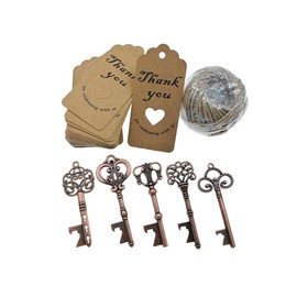 50pcs Skeleton Key Bottle Opener Wedding Party Favor Souvenir Gift with Escort Tag and Jute Rope(Red Copper Tone,5 styles)