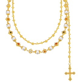 GZQ Layered Gold-tone Pants Chain for Women Men Cross Luxury Pearl Wallet Chain Jean Chains for Women Jewelry(NN35)