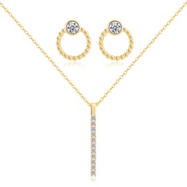 secrezone Women's Necklace Earrings Jewelry Set, Grade 3A Cubic Zirconia Jewelry Set, Hypoallergenic Wedding Bridesmaid Party Gifts for Ladies and Girls (Necklace Adjustable), Brass, zircons