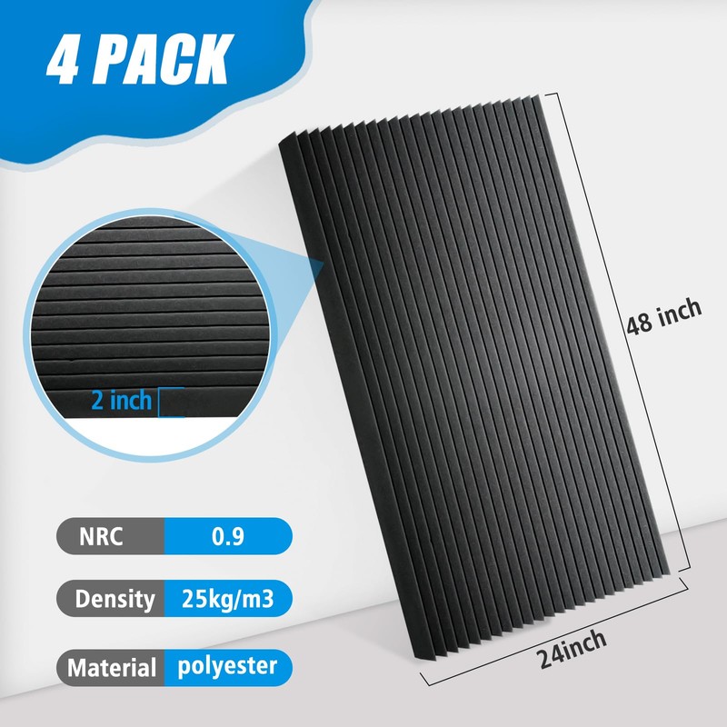 4 PCS Acoustic Panels,48''X24''X2'' Soundproof Foam Wall Panels,High Density Fireproof