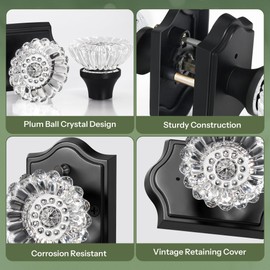 Moquin Black Crystal Door Knobs Interior, Privacy Glass Door Knob with Lock Plum Style for Bathroom, Bedroom, Closet