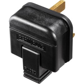 Heavy Duty Rubber 3 Pin Plugs, UK Plug 13A [Black], Rewireble Permaplug, Manufactured to BS1363-2, Pack of 10