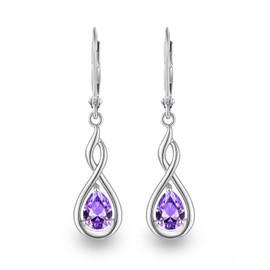February Birthstone Earrings 925 Sterling Silver Valentine's Day Earrings for Her Amethyst Dangle Drop Leverback Earrings for Women Birthday Anniversary Christmas Earrings Jewelry for Women