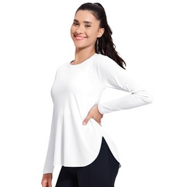 MIER White Women's UPF 50+ Sun Protection Shirts for Workout Running Athletic Hiking Dry Fit SPF Long Sleeve Tee Tops, X-Small