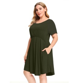 MONNURO Women's Plus Size Nursing Dress Short Sleeve Color Block Labor Delivery Maternity Nightgown Dress for Breastfeeding(ArmyGreen-pure,4X), Armygreen-pure, 4X