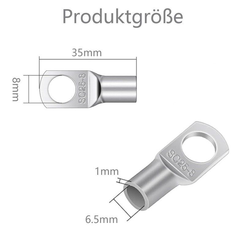 20 Pcs Cable Lug Terminals Connectors M8, SC25-8 Uninsulated Copper