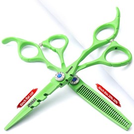 SHARONDS Hair Cutting Scissors Set, Hair Scissors, Thinning Scissors, Black, 6 Inches, 440C High (2/3/4-Piece Set) (6 Inches, 2 Pieces-C)