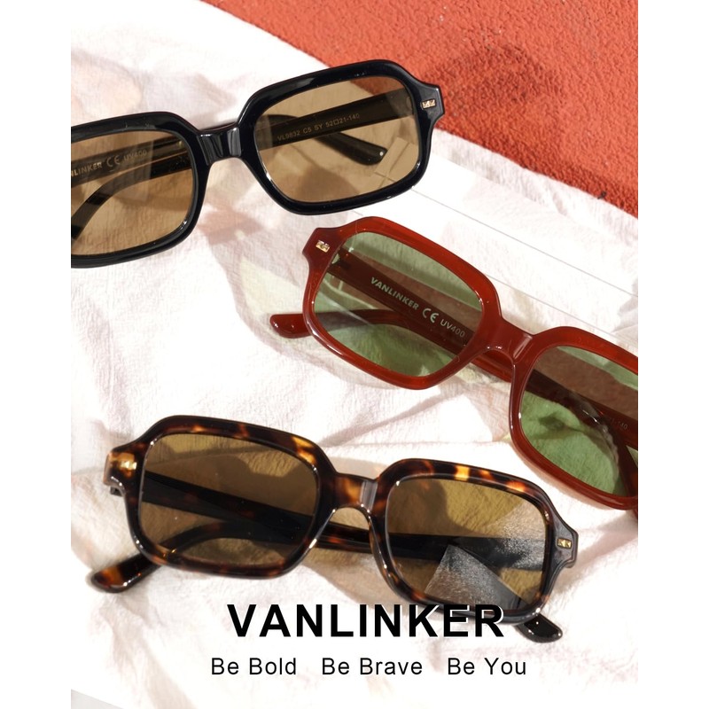 VANLINKER Retro Square Polarized Sunglasses for Women Men Vintage Rectangle