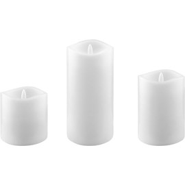 Stonebriar 3 Pack White Real Wax Assorted Size Flameless LED Pillar Candles with Remote and Timer