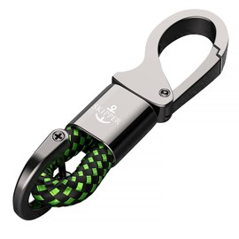 SKIPPER 8747 Keyring Carabiner with Ring and D-Clip, Leatherette stainless steel,