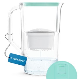 Wessper Water Filter Jug 2.8 L with LED Counter Compatible with Brita Maxtra, Water Filter System to Reduce Limescale, Chlorine | Includes 1 Water Filter Jug + Water Filter Cartridge - Mint