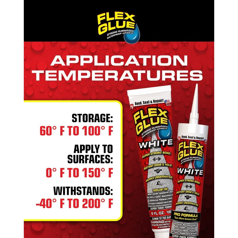 Flex Glue, Mini, White, 3-Pack, Super Strong, Rubberized Waterproof Adhesive,