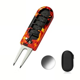 3-in-1 Multi-Divot Repair Tool (Magnetic Ball Marker & Tee Height Setting) (Red)