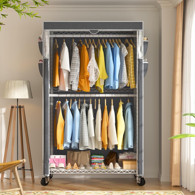 Raybee Rolling Clothes Rack with Cover Clothing Racks for Hanging
