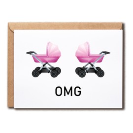 APVGifts Baby Twins Card - New Baby Greeting Card - Twin Girl Card - Congratulations Baby Card - Pink Strollers Card - Cute Card - Baby Shower Card