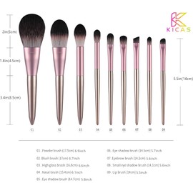 KICAS Portable Makeup Brush Set Premium Synthetic Kabuki Foundation Face Powder Blush Eyeshadow Brushes Makeup Brush Kit with Bag (PINK, 9 Pics)