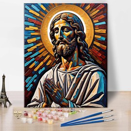 TUMOVO Jesus Paint by Number Photo of Jesus Christ Oil Painting Paint by Numbers for Adults Abstraction Paint by Number Kits for Home Decor, Oil Painting with Brushes and Pigment, 16x20 Inch