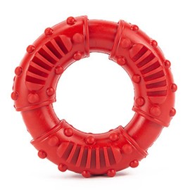 JOROBURO Donut Dog Chew Toy, Bite Resistant Anti Slip Ring Shape Teeth Cleaning Toy, Dog Rubber Teeth Grinding Donut Durable Training Puppy Toy for Small Medium Large Dogs(Red)