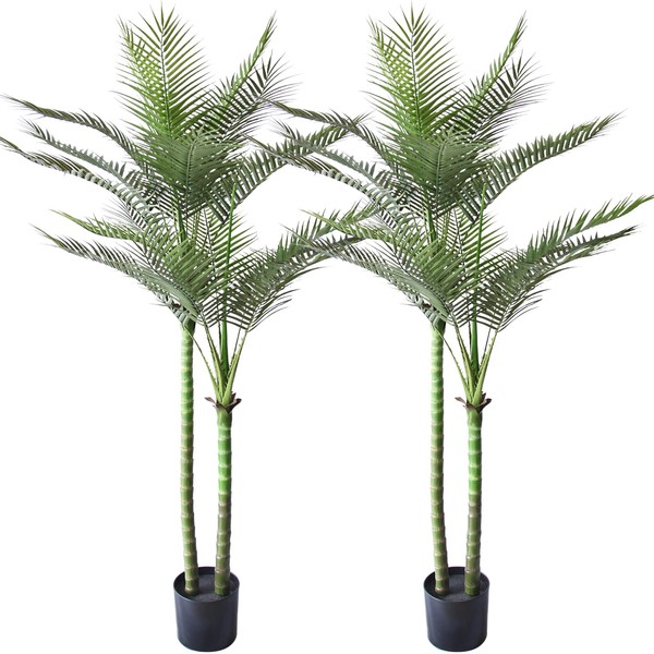 Innoasis Artificial Palm Tree 6FT with 2 Heads Large Fake Palm Plant with 27 Trunks Perfect Tall Faux Tree in Pot for Indoor Outdoor House Home Office Garden Modern Decor Housewarming Gift (2Pack)