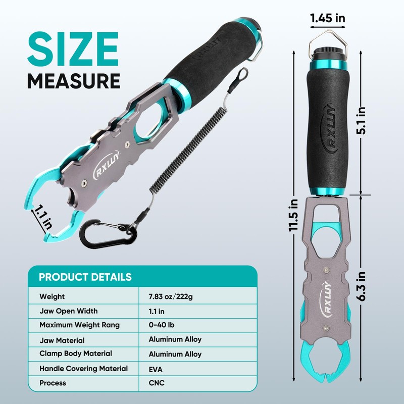 RXLUY 11.5" Fish Lip Gripper with Scale, Max 40lbs Scale,