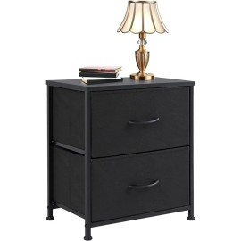 JHK Nightstand with 2 Fabric Drawers End Table Side Table for Bedroom Bedside Table - Black