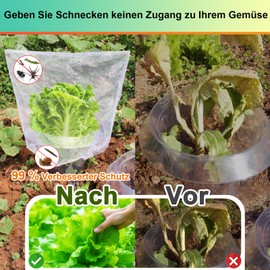 【24 Pieces】 12Pcs Upgraded Snail Collars with 12Pcs Plant Protection Bags, 99% Enhanced Snail Defense, Sturdy Slug Barrier Ring, 360° Effectively Protects Your Lettuce and Cabbage Plants