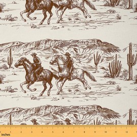 Erosebridal Western Fabric by The Yard Cowboy Upholstery Fabric American Wild West Desert Hand Drawn Illustration Decorative Fabric Country Theme Indoor Outdoor Fabric for Boys Men Teens, 1 Yard