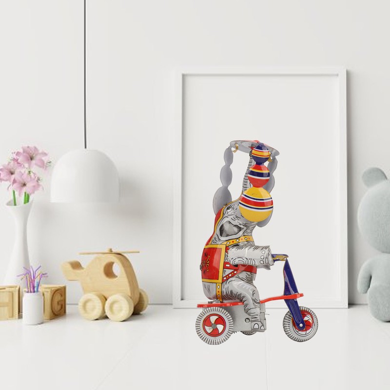 Elephant On Tricycle Tin Toy Retro Iron Handmade Elephant On