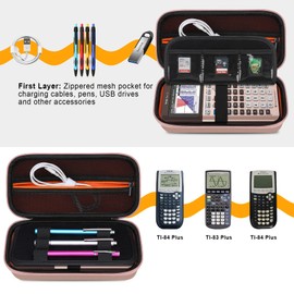 Elonbo Carrying Case for Texas Instruments TI-84 Plus CE/TI-84 Plus/Texas Instruments TI-83 Plus Color Graphing Calculator, Extra Mesh Pocket Fits Charger, Manual, Rose Gold+ Orange