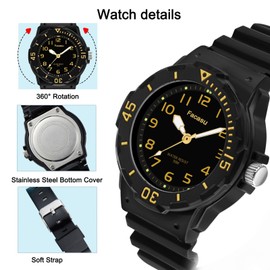 Facasu Kids Analog Watch for Boys and Girls, 50M Waterproof Quartz Watch, Soft Strap, Easy to Read Watch for Kids, Learning Time Watch, Age 4-12 Years, black gold, japanese