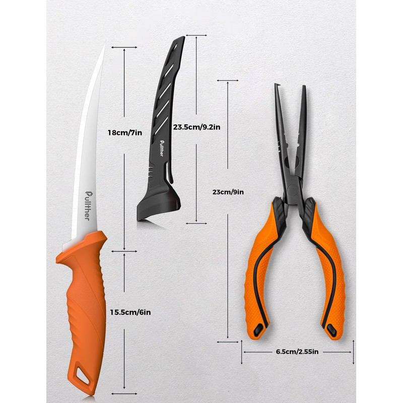 pullther fishing 2PC Fishing Tool Kit - 7" Fillet Knife,9"