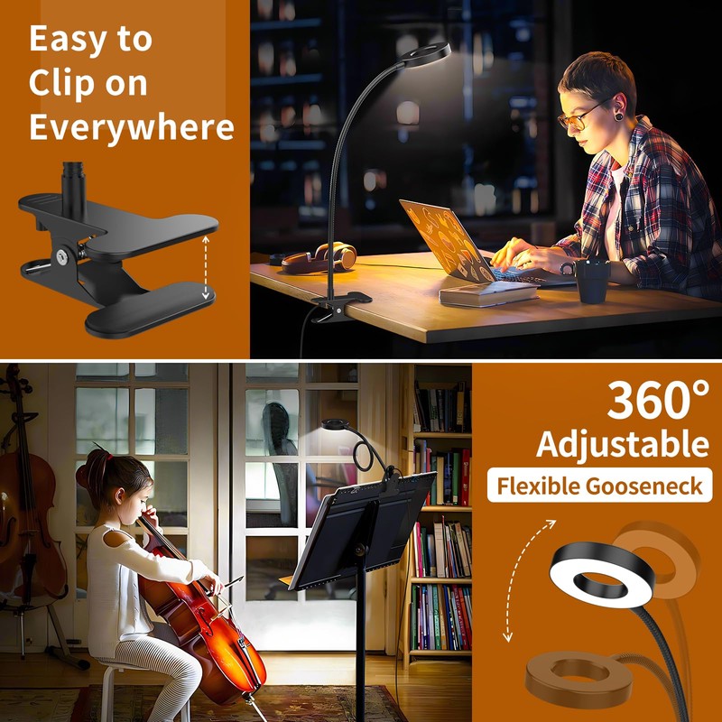 Exsight Desk Lamp Clip Light, 3 Light Modes 10 Dimmable