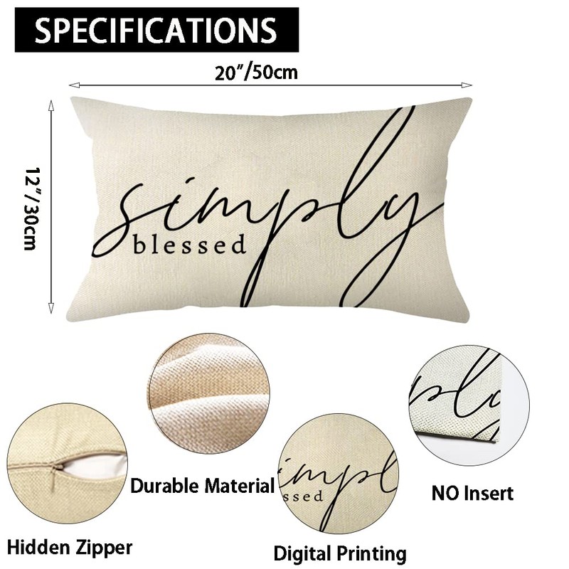 Ogiselestyle Farmhouse Throw Pillow Cover with Simply Blessed Quotes, 12